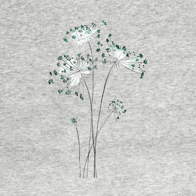 abstract green Queen Anne's lace watercolor by colorandcolor